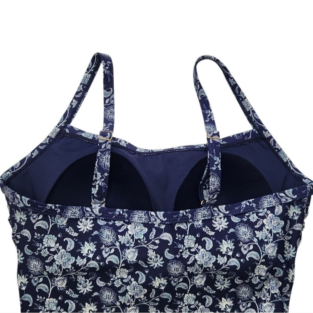 NEW! Carole Hochman Women's Swimsuit Tie Waist Paisley Blue White UPF 50+ Medium - Picture 3 of 12